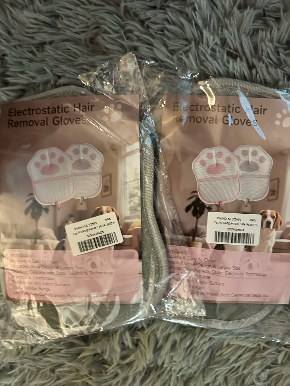 Electrostatic Hair Removal Gloves Gray Paw Design (Pack of 2) NEW